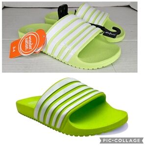 New Wonder Nation Girl Sport Slide Beachwear Sandals Lime Green White Stripe 3-4